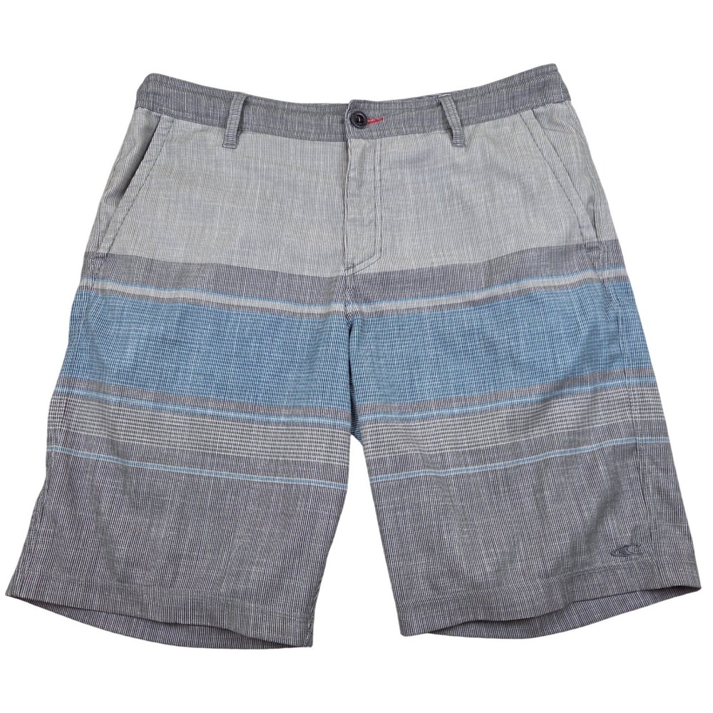 O'Neill Hightower Hybrid Board Shorts Mens 34 Gray Blue Striped Walkshorts Swim